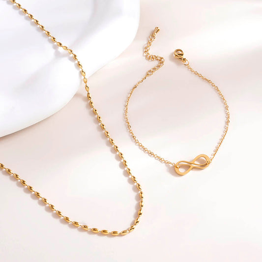 Gold Beaded Necklace & Infinity Charm Bracelet Combo Set