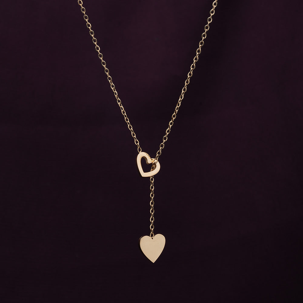 Two Heart Gold Lariat Necklace