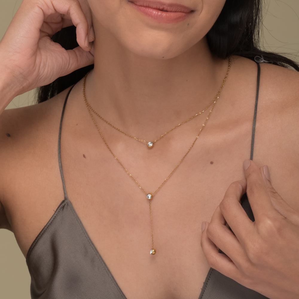 Two Layered Solitaire Drop Necklace