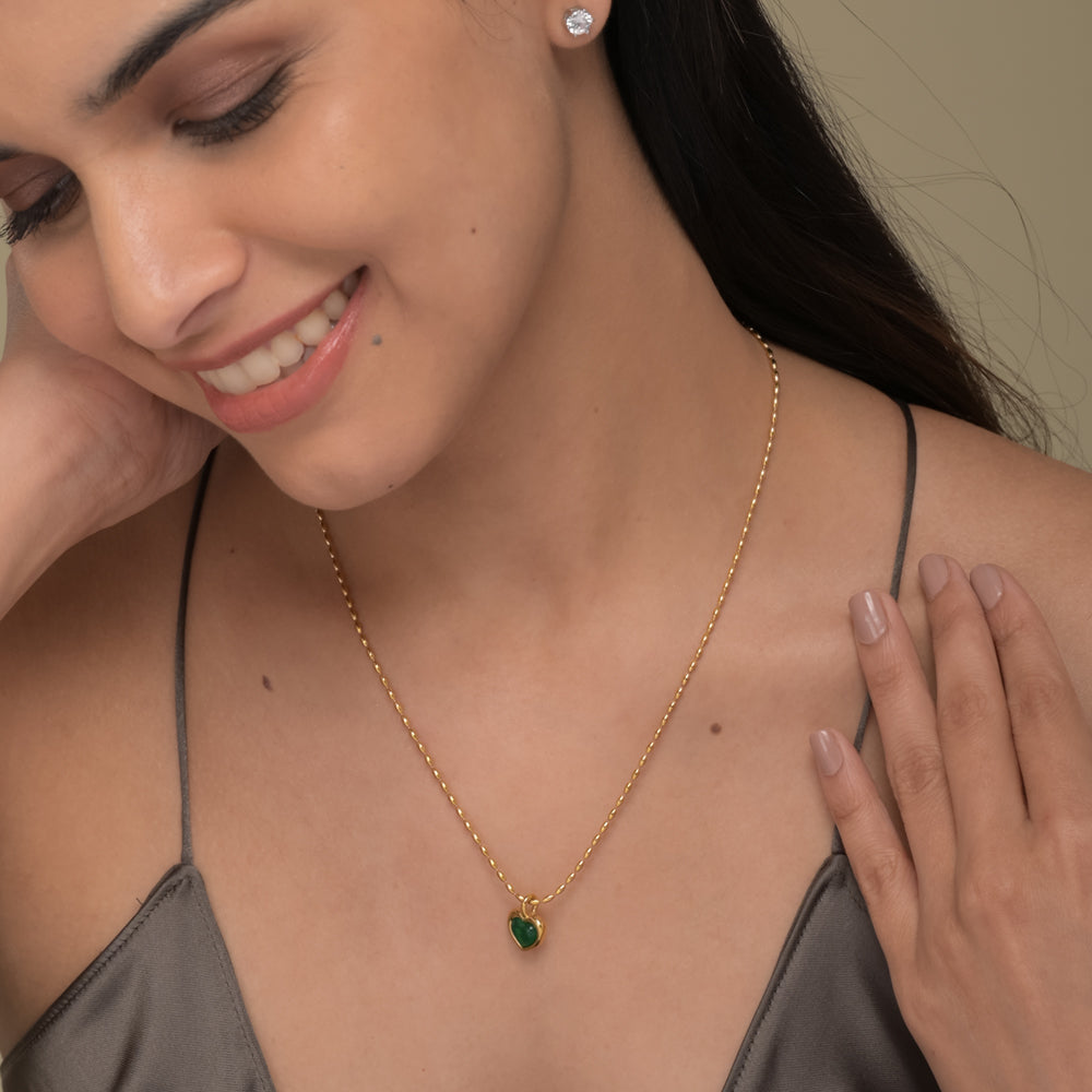 Oval Beaded Heart Pendant Necklace