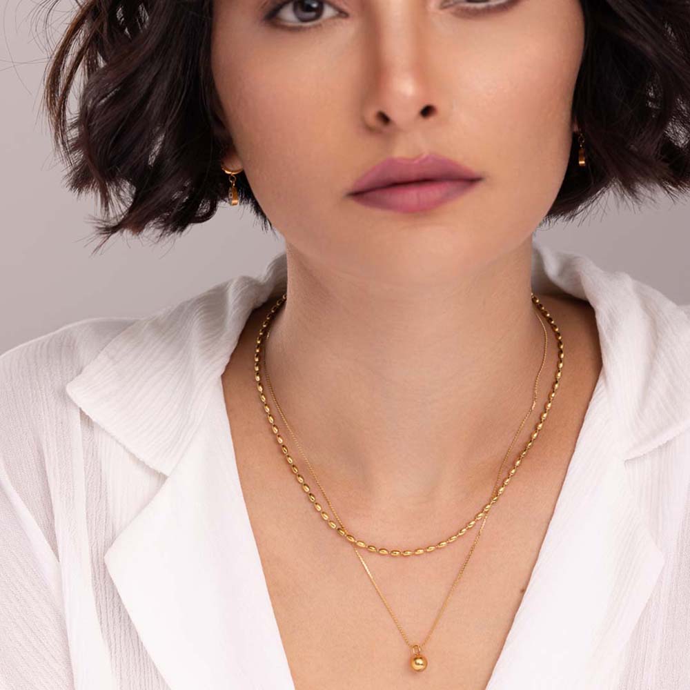 Gold Beaded Bracelet & Two-Layered Bead Necklace Combo Set