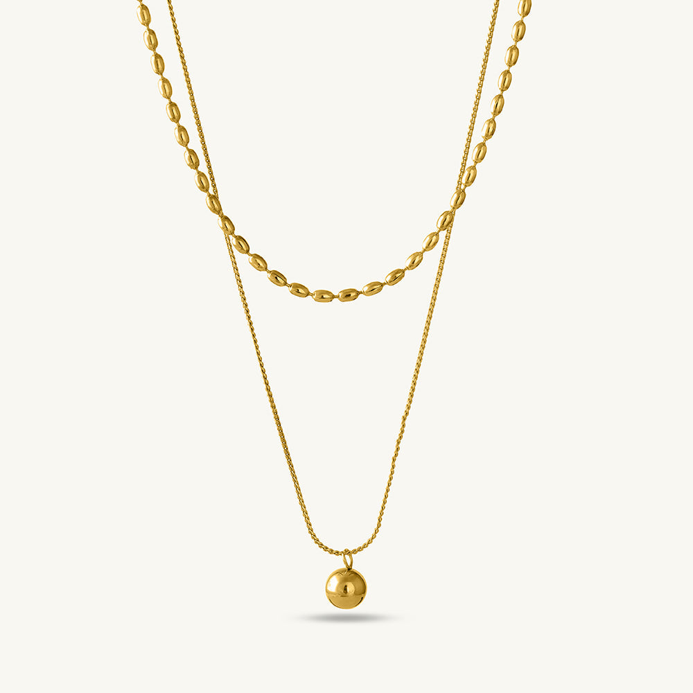 Two-Layered Bead Necklace & Classic Round Hoop Earrings Combo Set