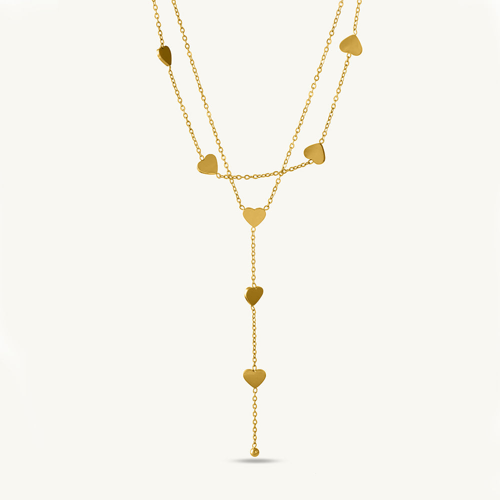 Two-Layered Heart Charm Necklace & Star Moon Bracelet Combo Set