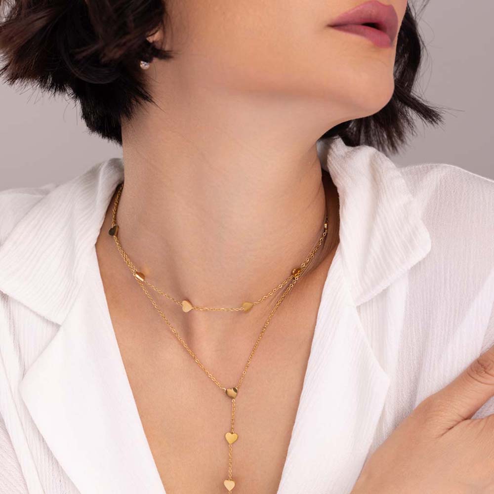 Two-Layered Heart Charm Necklace