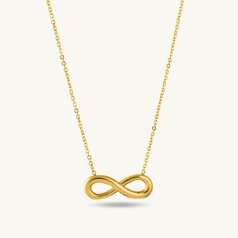 Golden Infinity Necklace & Dainty Black Stone Chain Ring Gift set