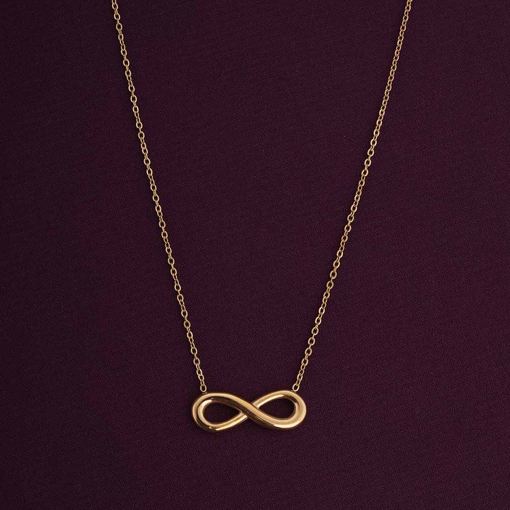 Golden Infinity Necklace & Dainty Black Stone Chain Ring Gift set