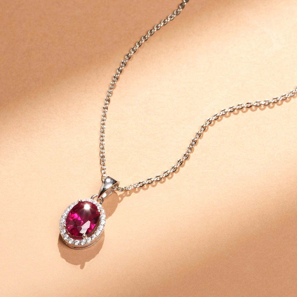 Oval Ruby Glow 925 Sterling Silver Necklace