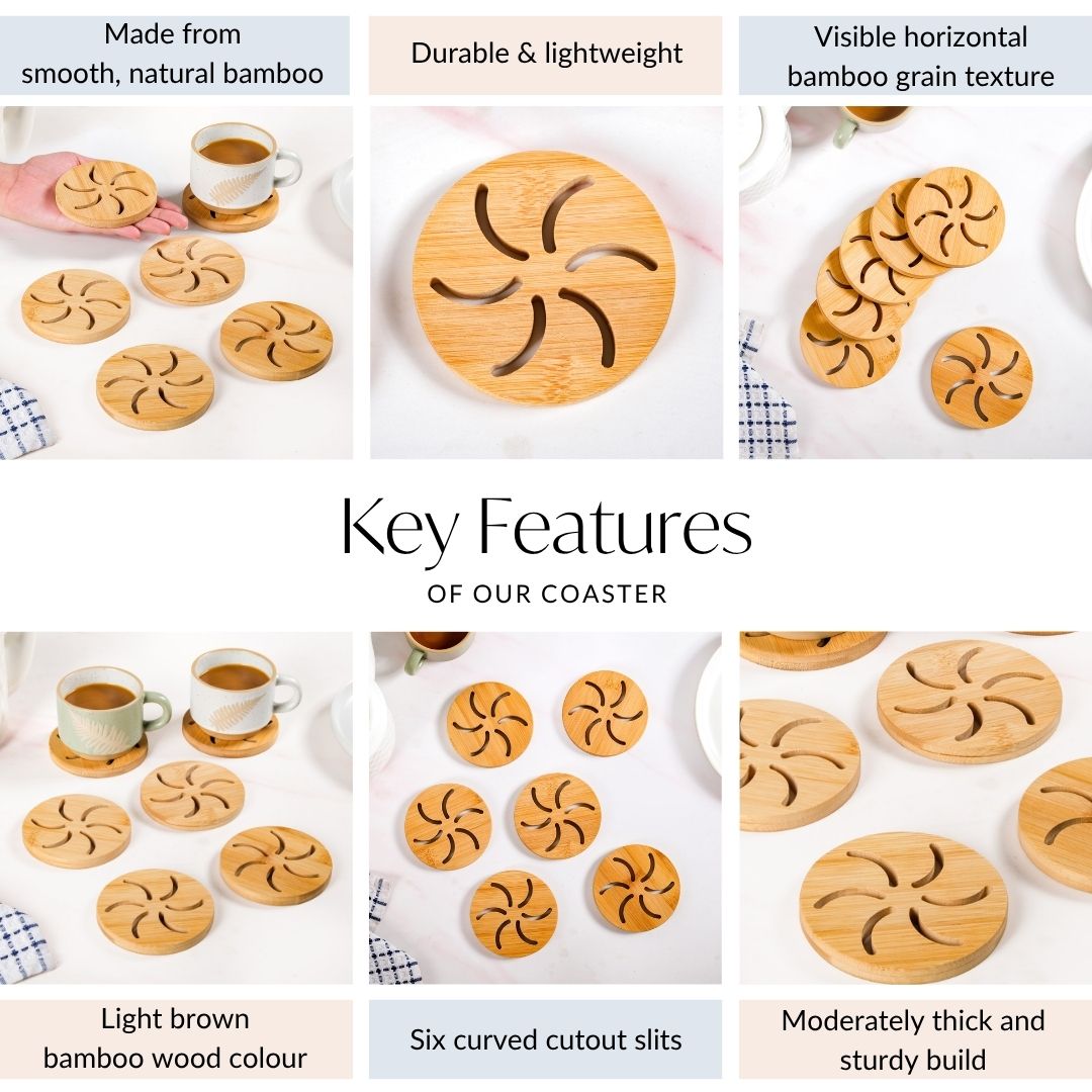 Pinwheel Bamboo Coaster Set Of 6
