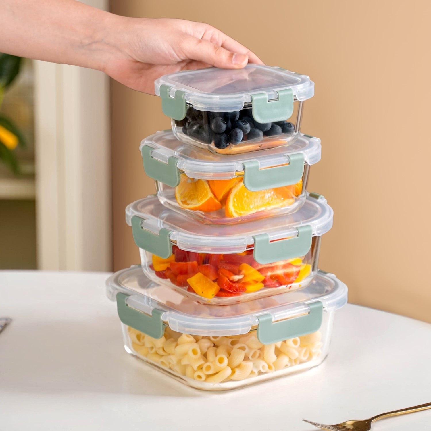 Nestro Airtight Food Storage Square Container Set Of 4 Green