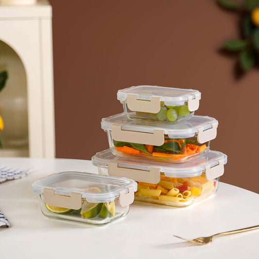 Nestro Leakproof Stackable Food Storage Lunch Box Set Of 4 Beige