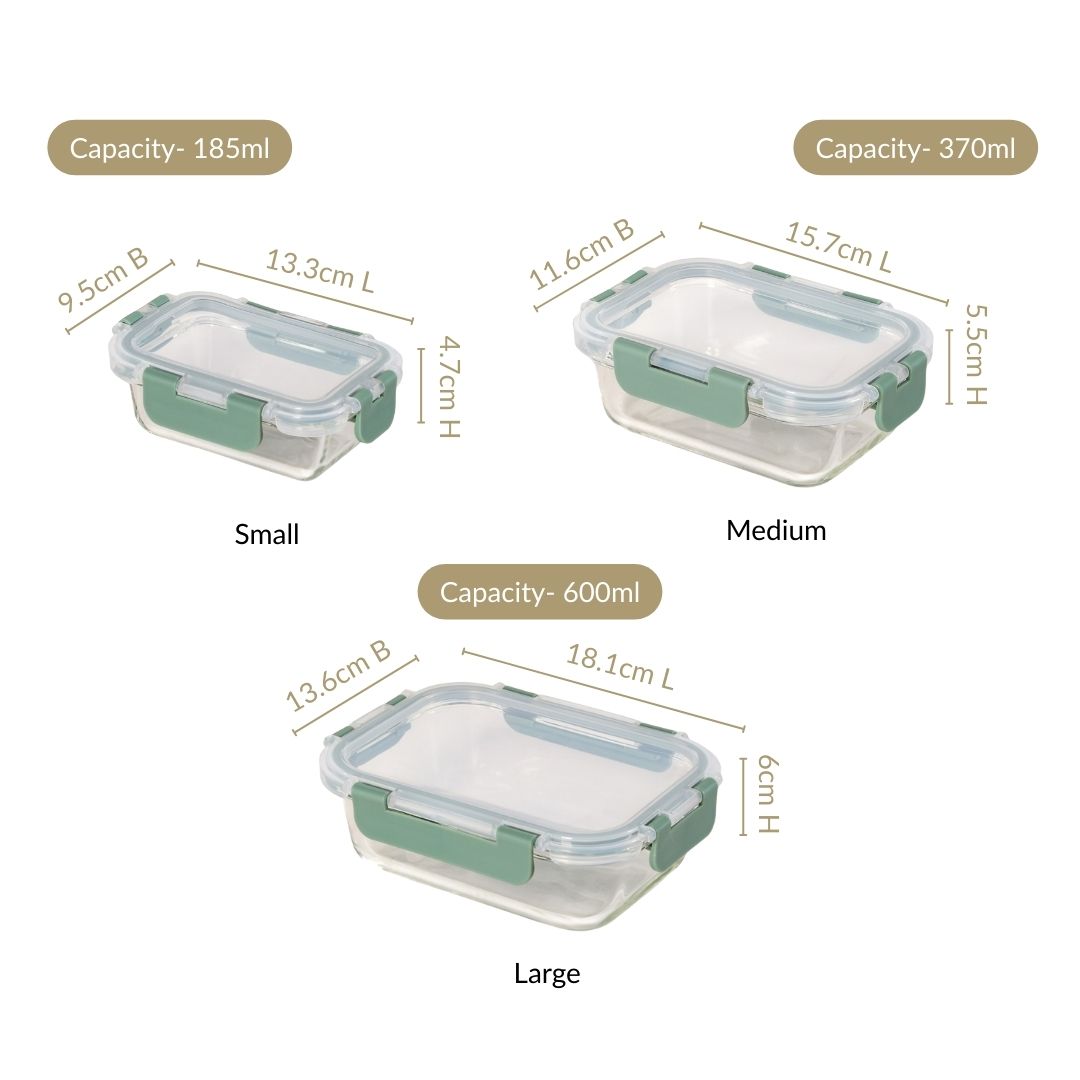 Nestro Microwave Safe Airtight Storage Box Set Of 3 Green