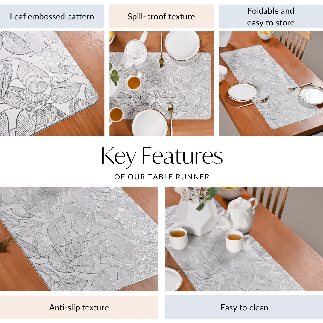 Opulent Leaf Silver Table Runner 91x35cm