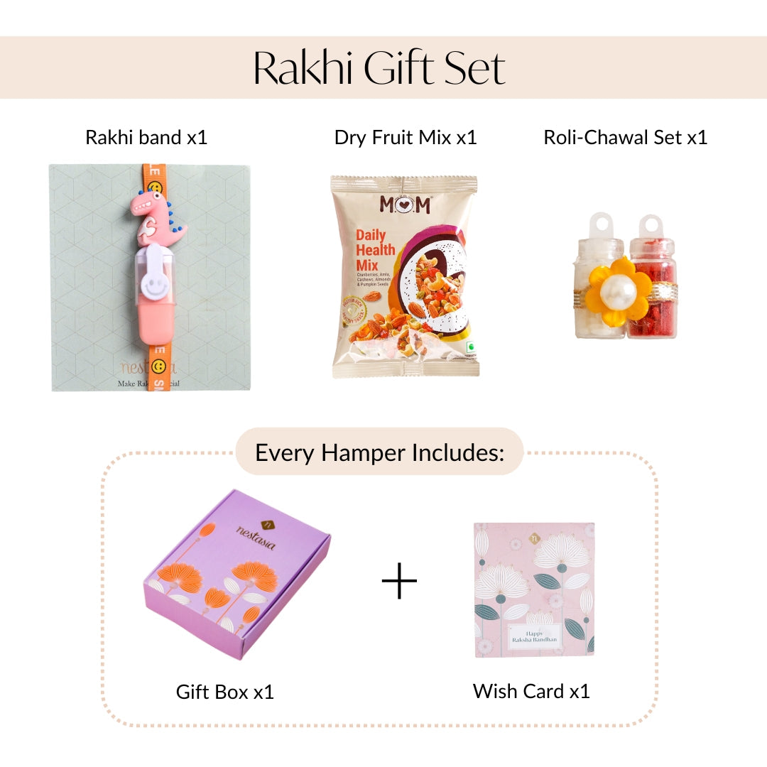 Orange Dino Rakhi Gift Set