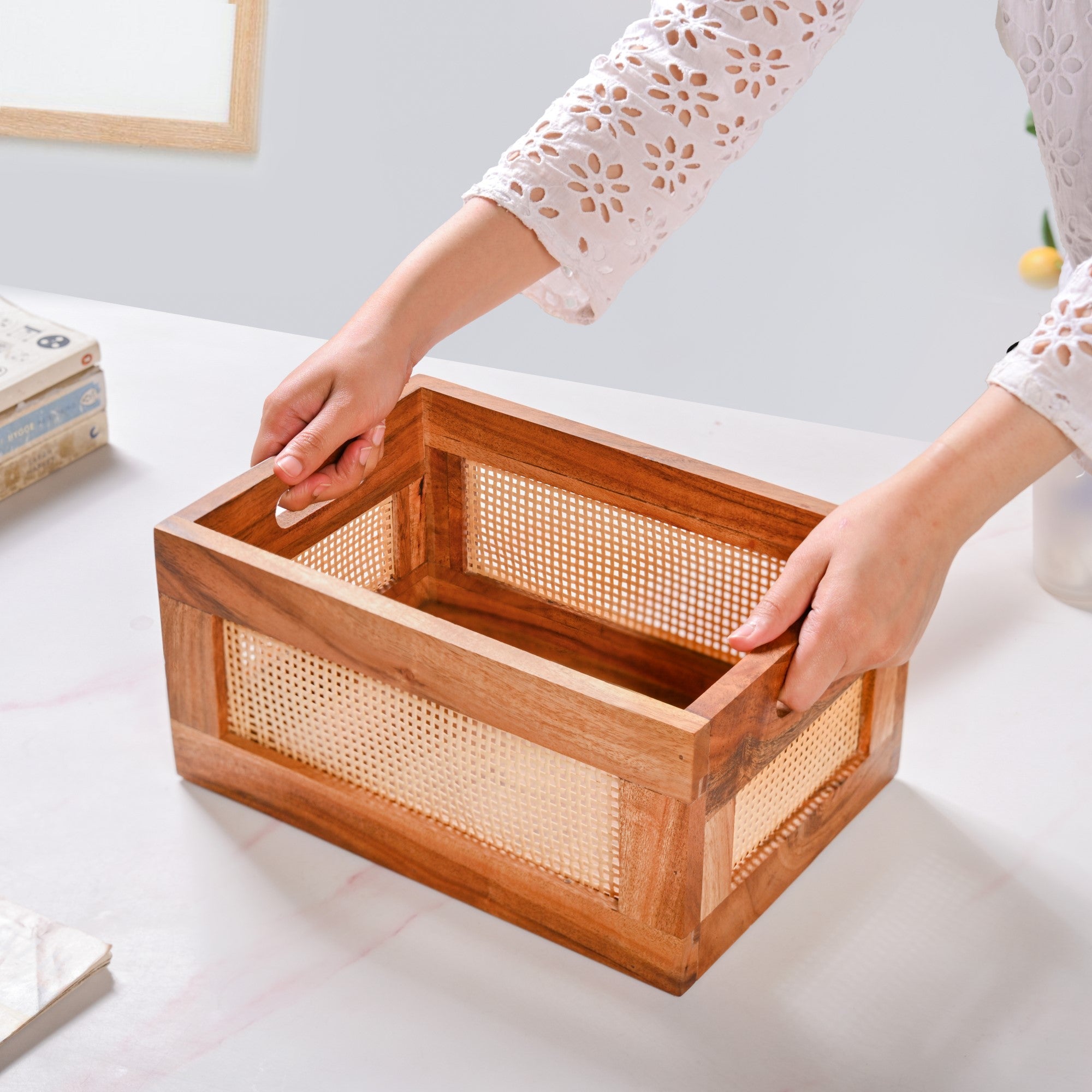 Organic Rattan Wooden Basket Crate