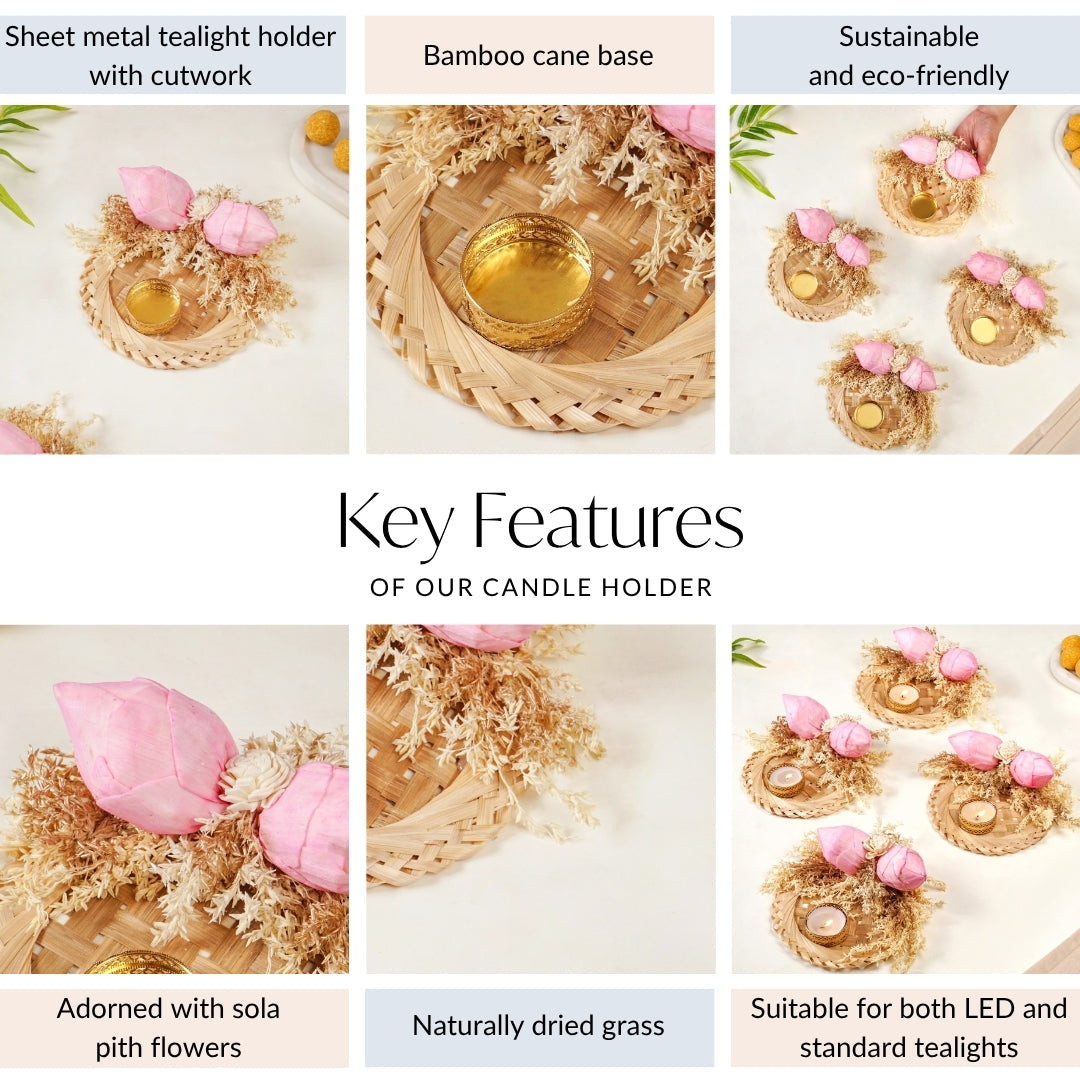 Organic Sola Lotus Tea Light Holder Pink Set Of 4