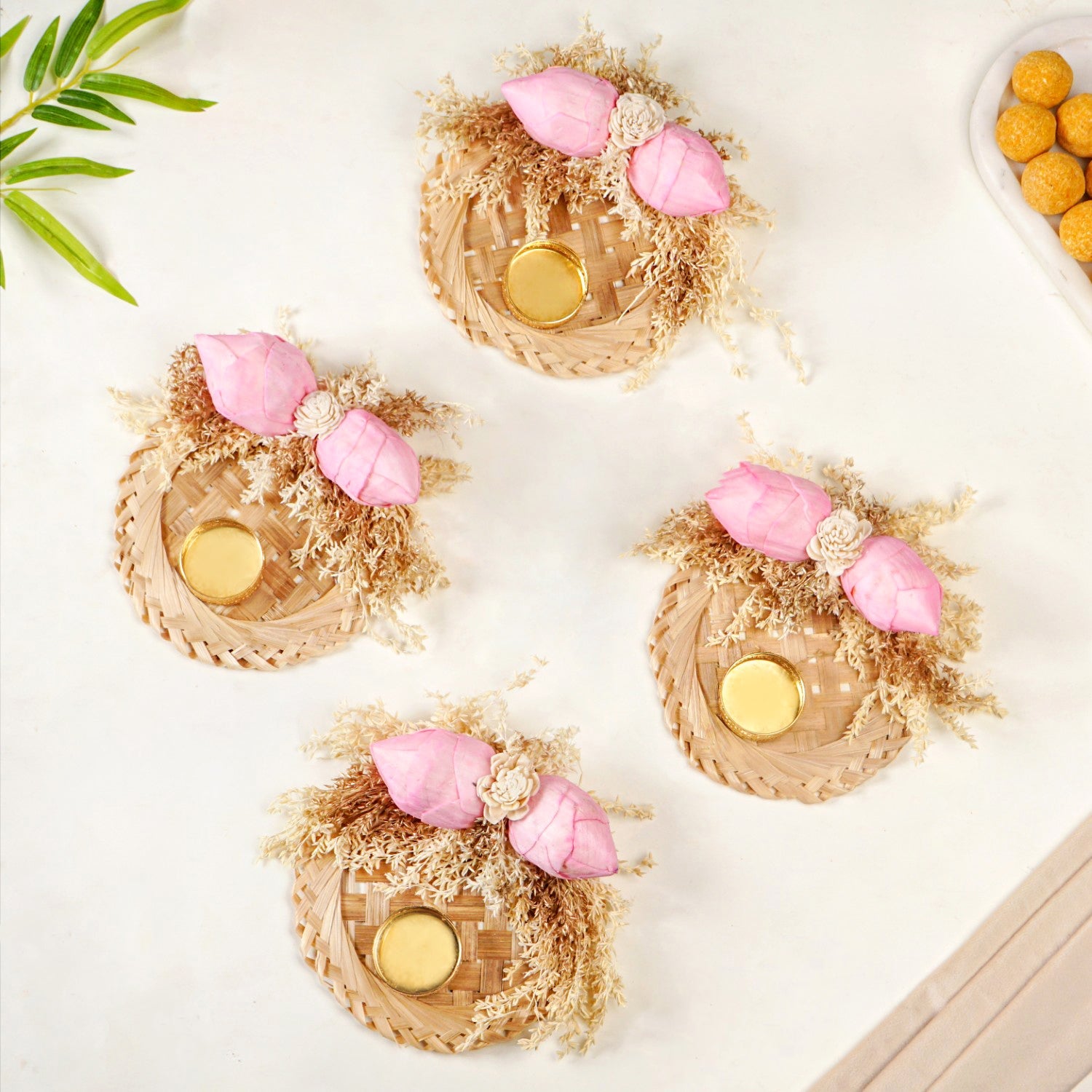 Organic Sola Lotus Tea Light Holder Pink Set Of 4