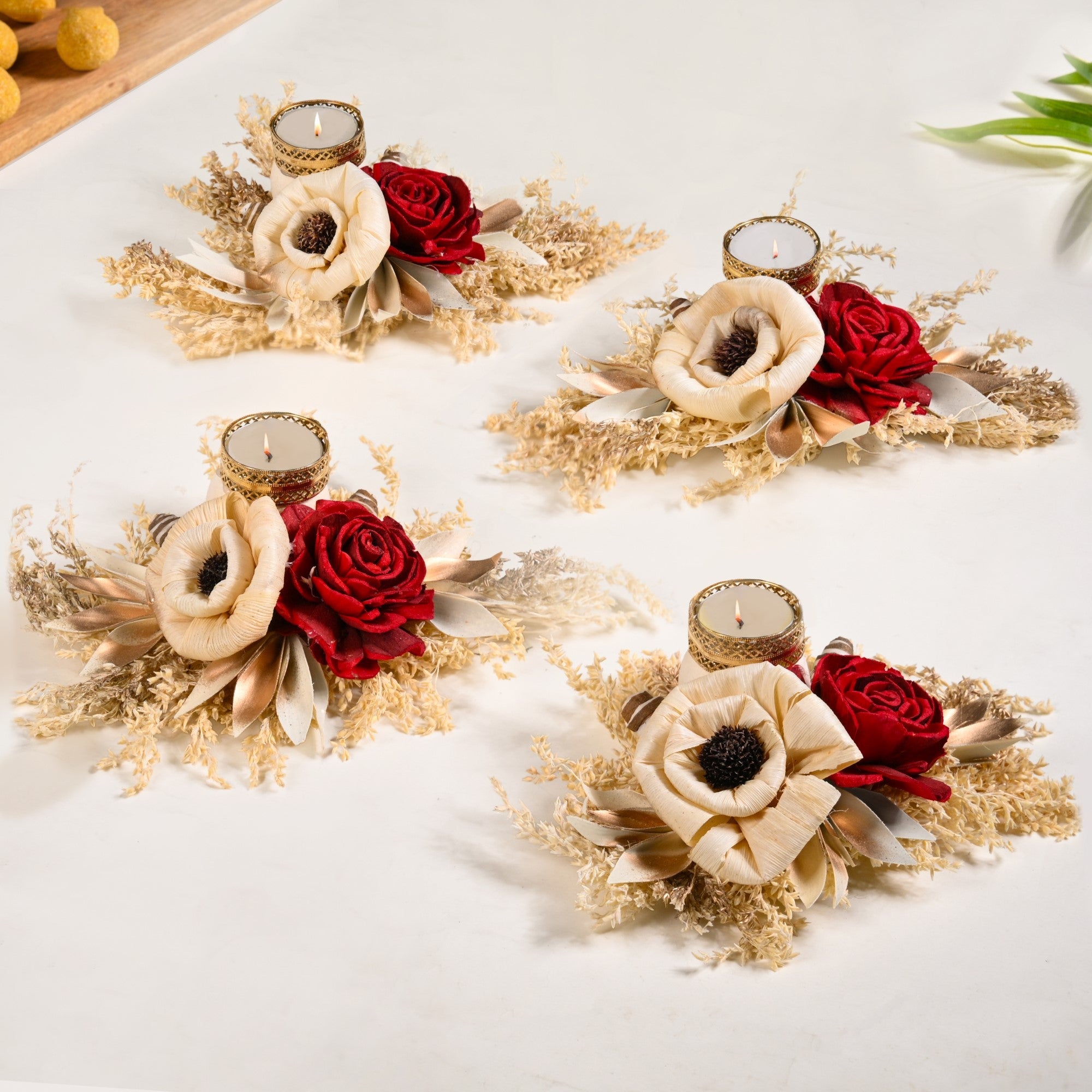 Organic Tealight Candle Holder Red Set Of 4