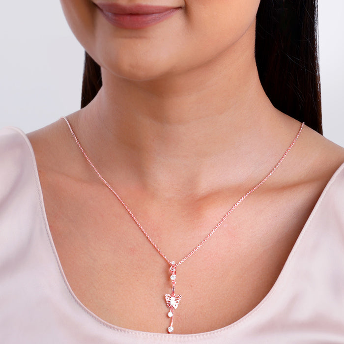 Rose Gold Charming Butterfly Pendant with Link Chain