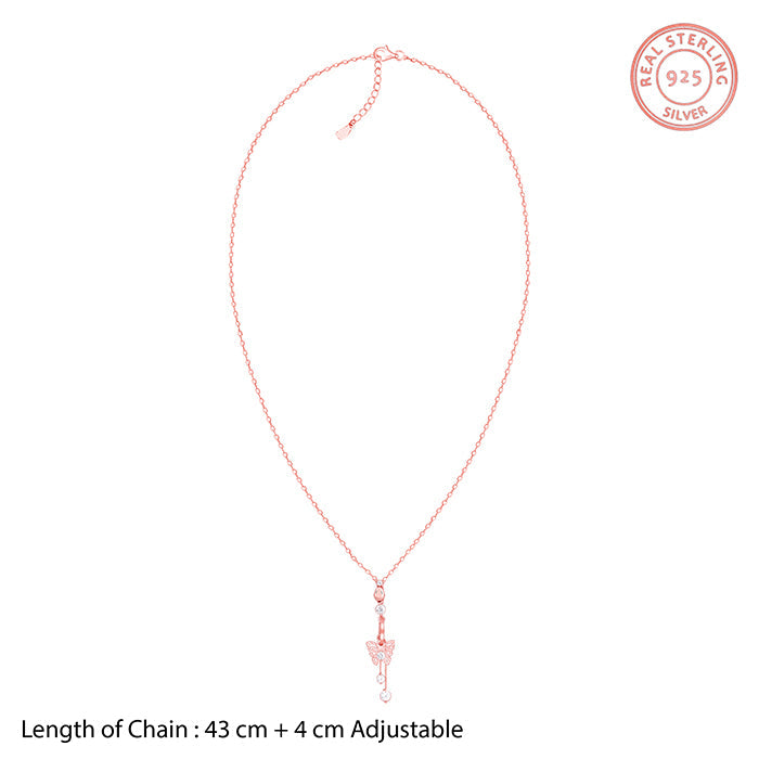 Rose Gold Charming Butterfly Pendant with Link Chain