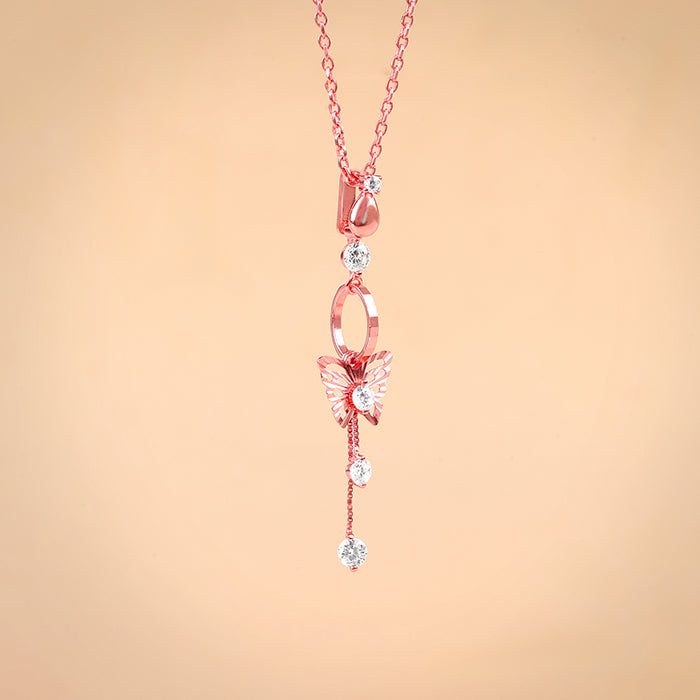 Rose Gold Charming Butterfly Pendant with Link Chain