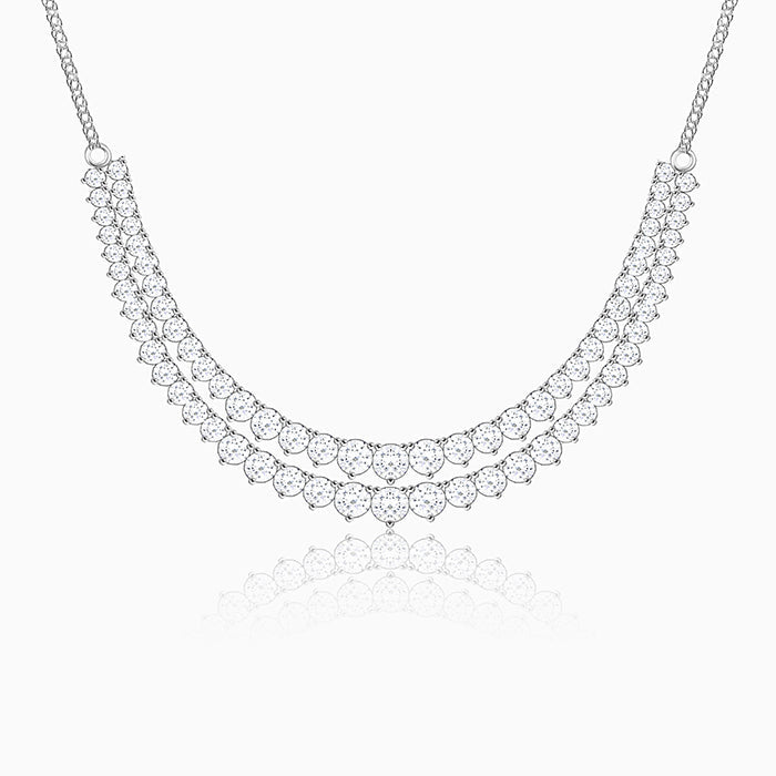 Silver Sparkling Solitaire Layered Necklace