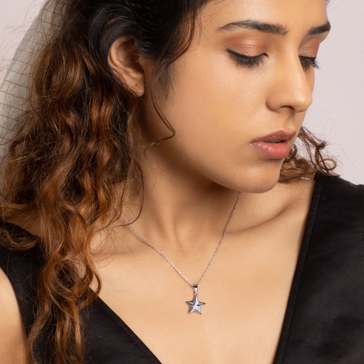 Silver Shining Star Pendant with Link Chain
