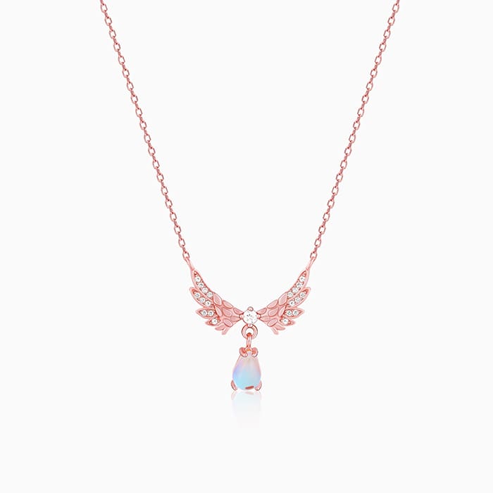 Rose Gold Divine Wings Moonstone Drop Necklace