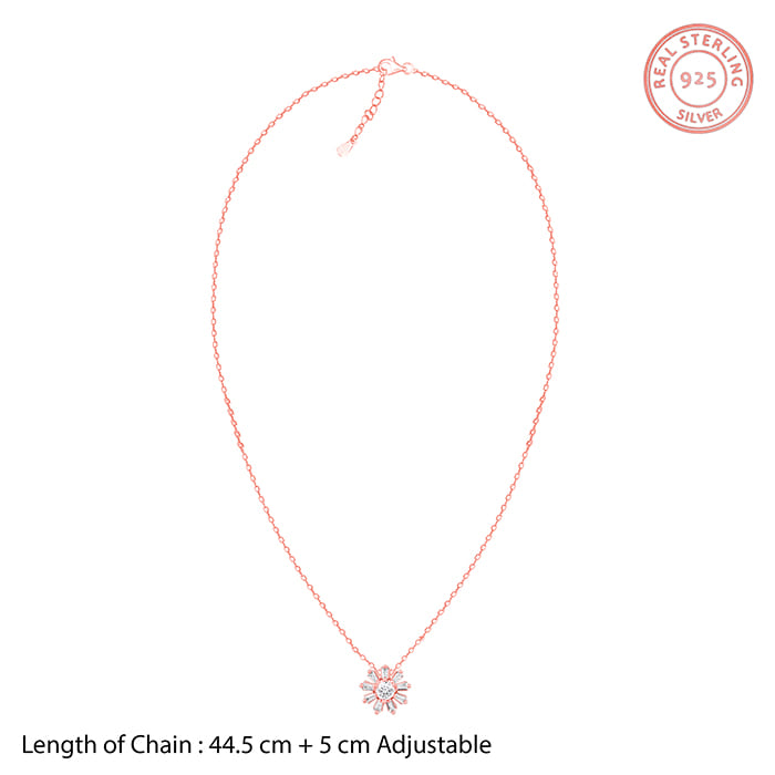 Rose Gold Baguette Flower Pendant with Link Chain