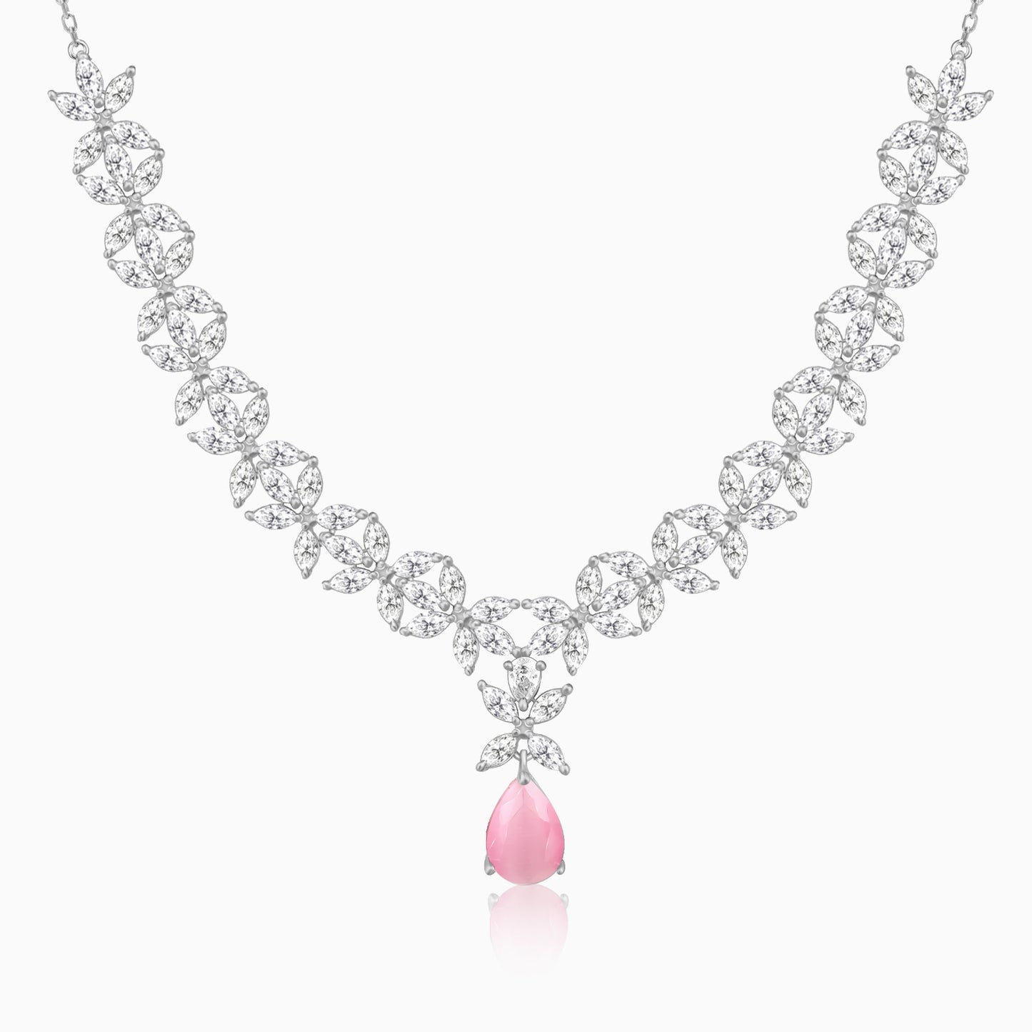 Silver Zircon Studded Magical Drop Necklace