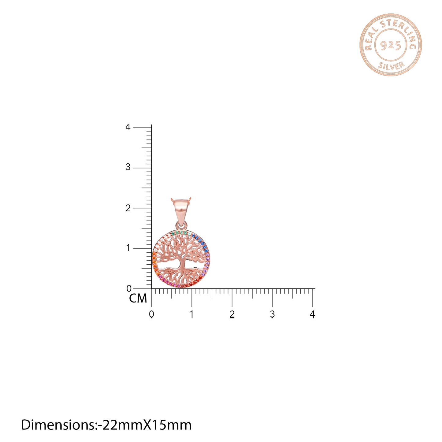 Rose Gold Rainbow Tree of Life Pendant with Link Chain