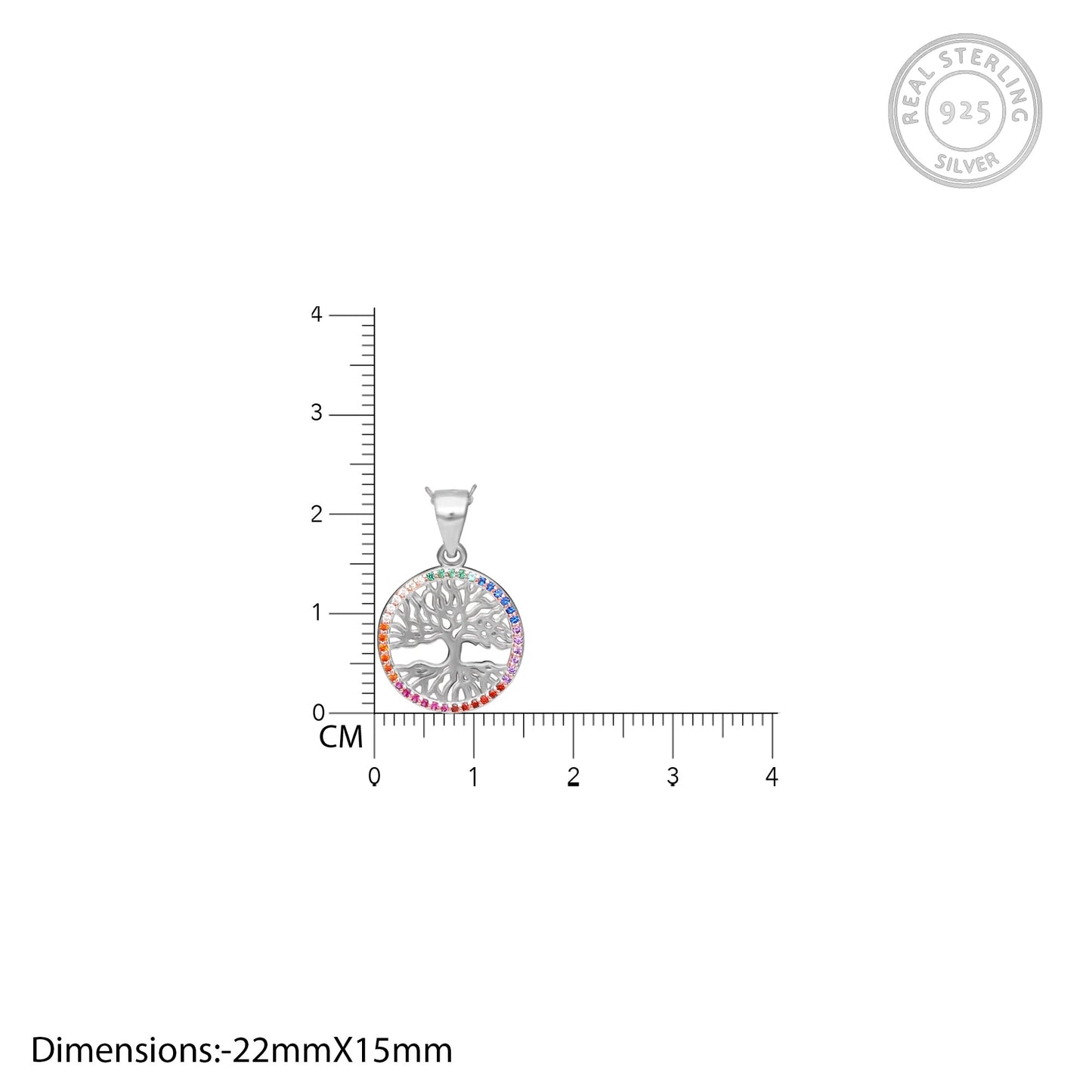 Silver Rainbow Tree of Life Pendant with Link Chain