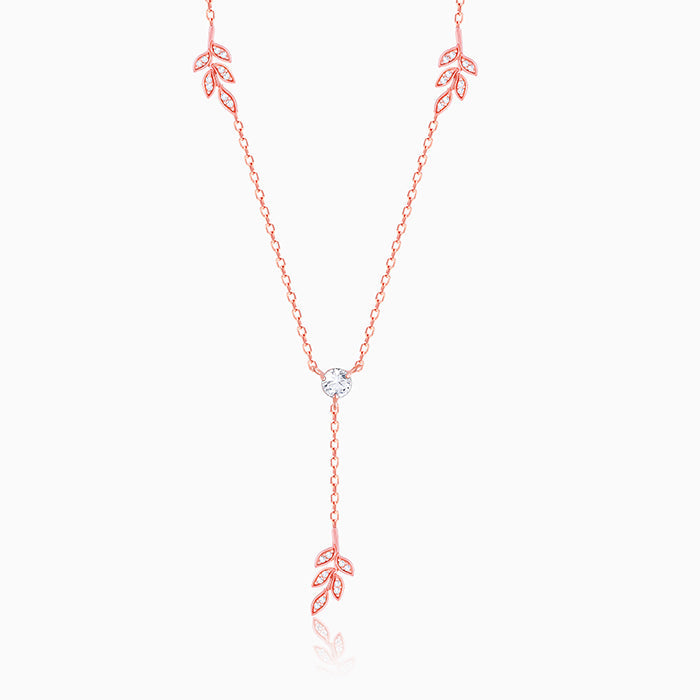 Rose Gold Leaf Lariat Necklace