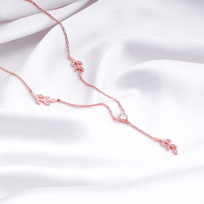 Rose Gold Leaf Lariat Necklace