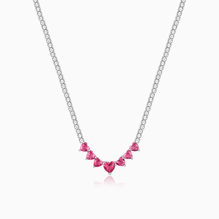 Silver Pink Heart Necklace