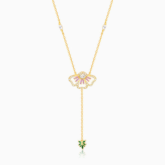 Gold Eye Bright Flower Lariat Necklace