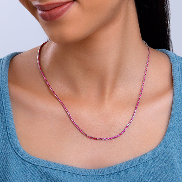 Silver Pink Whisper Tennis Necklace