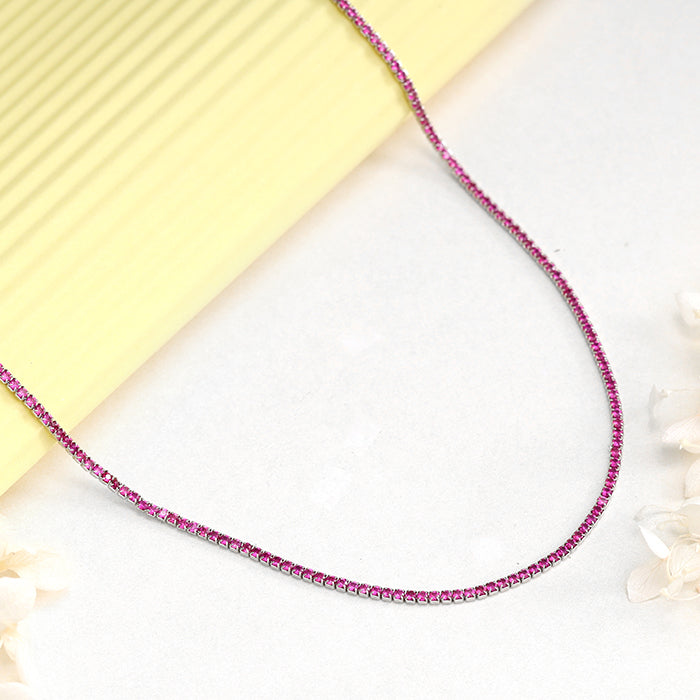 Silver Pink Whisper Tennis Necklace