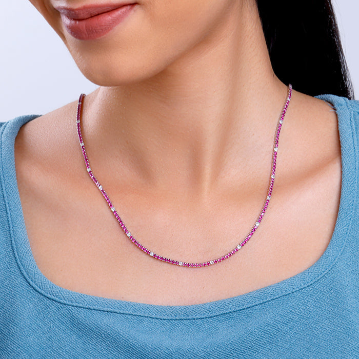 Silver Coral Blush Tennis Necklace