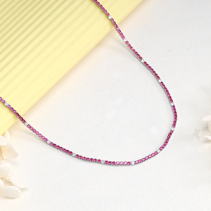 Silver Coral Blush Tennis Necklace