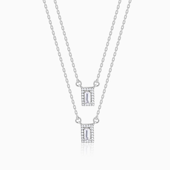 Silver Radiant Baguette Layered Necklace