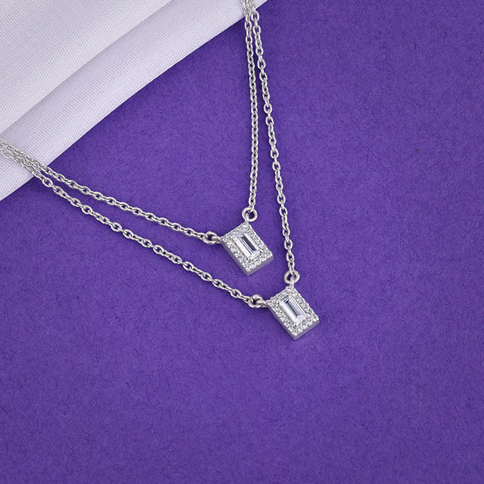 Silver Radiant Baguette Layered Necklace