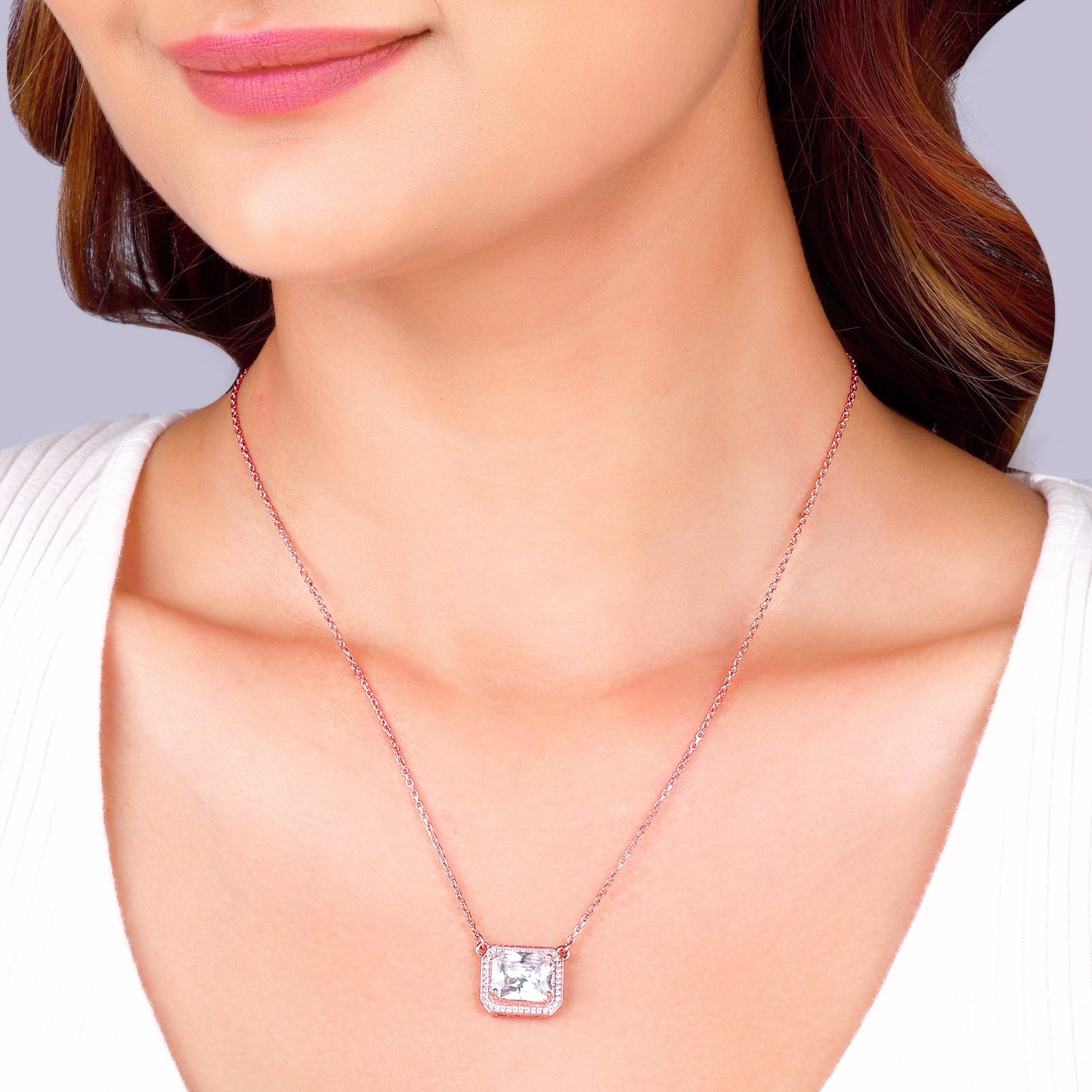 Rose Gold Studded Baguette  Necklace