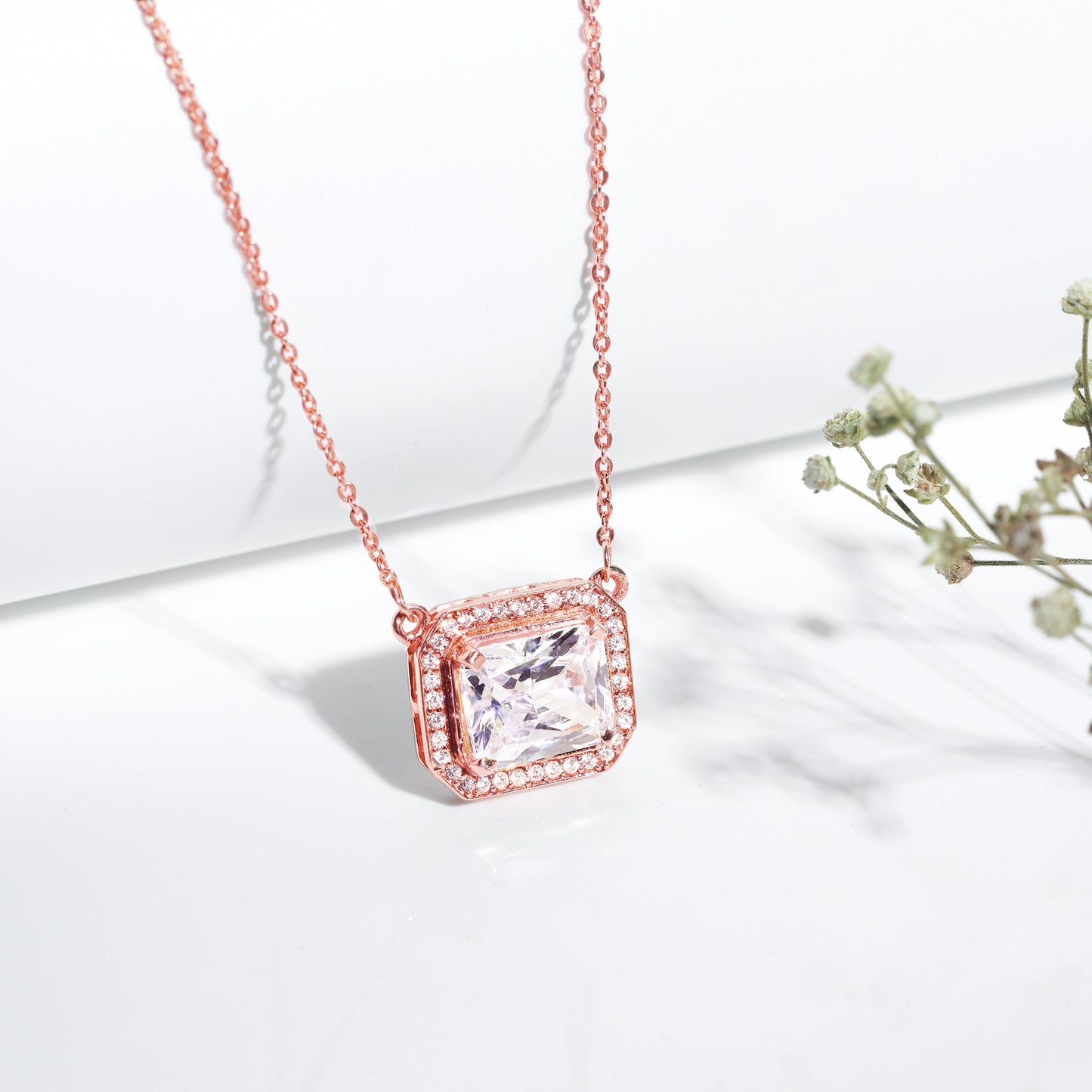 Rose Gold Studded Baguette  Necklace