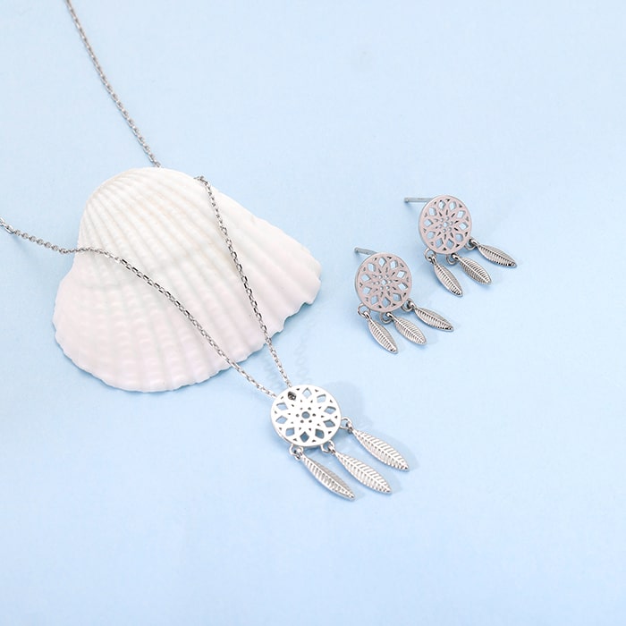 Silver Dreamcatcher Necklace Set