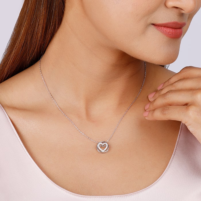 Silver Heart MOM Necklace