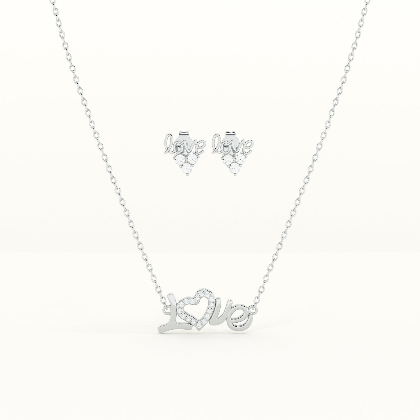 Love 925 Sterling Silver  Necklace and Earring Set