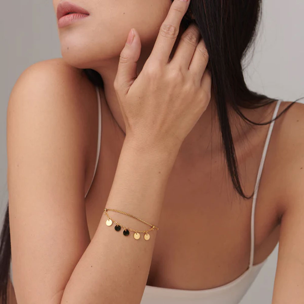 Tiny Plates Bracelet & Round Belle Three Layer Necklace Combo Set