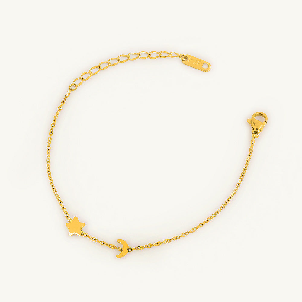 Two-Layered Heart Charm Necklace & Star Moon Bracelet Combo Set