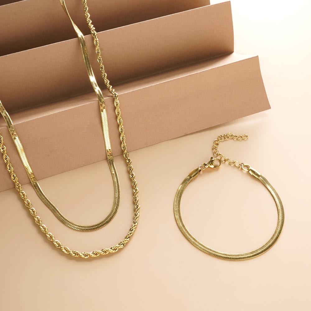 Snake Charm Bracelet & Rope N Snake Chain Combo Set
