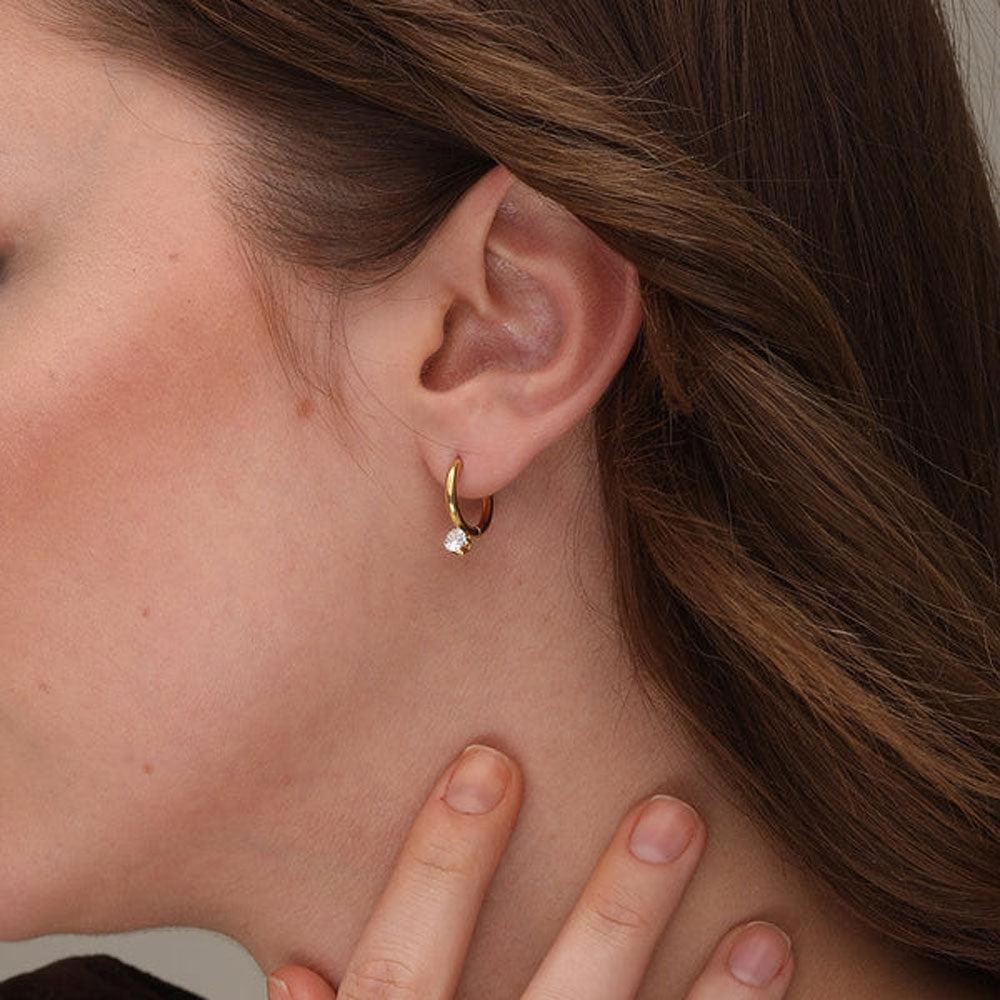 Athena Solitaire Hoop Earrings & Two Layered Solitaire Drop Necklace Combo Set